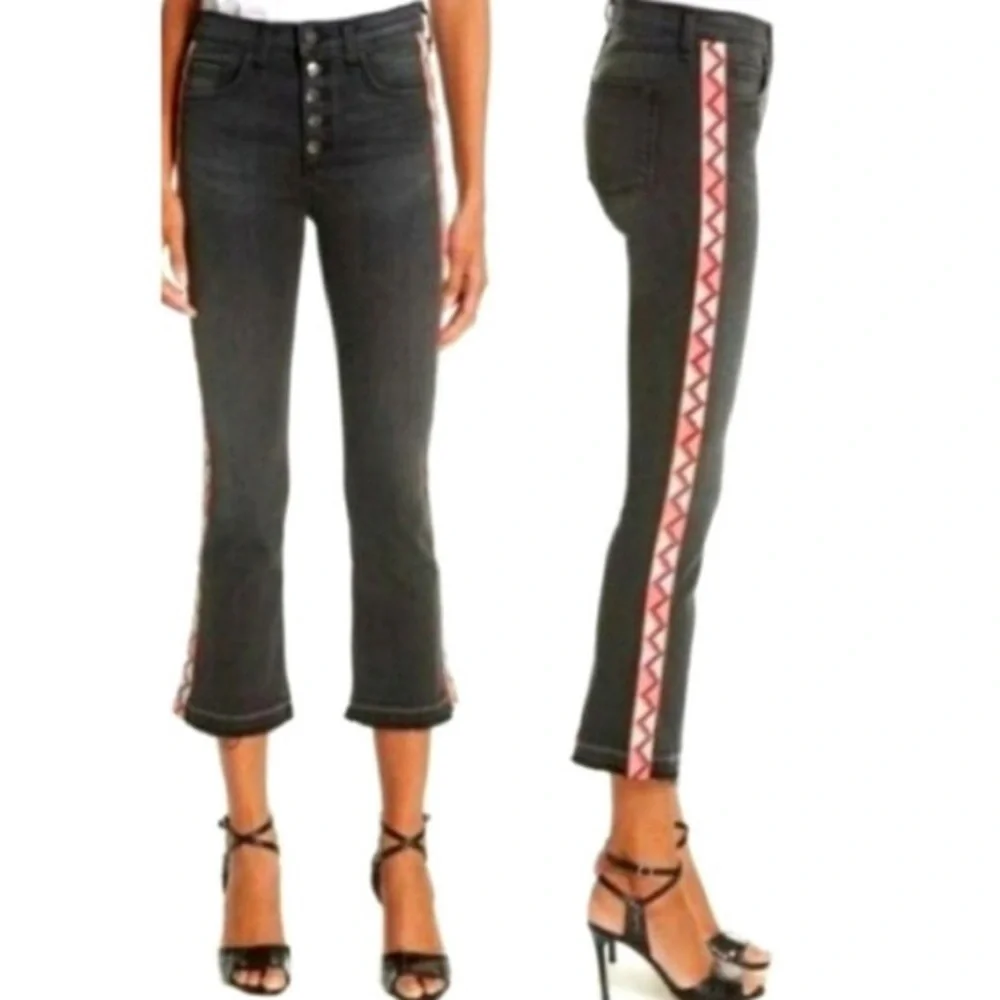 Veronica Beard Carolyn 10” Baby Boot Cropped Jeans Frayed Smokey Grey Pink Boho